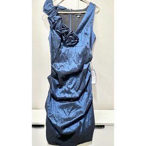 Jade Women's Blue Metallic Assymetric Ruche BodyCon Origami Dress Size 16